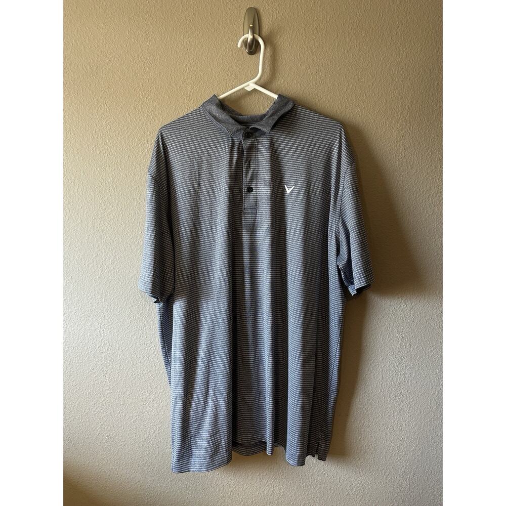 Callaway Golf Polo Shirt | Opti Dri Performance | Gray Striped Shirt | Men's XXL